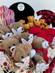 Kalpli Kutuda Ayıcıklar ve Kalpli Yastık  Hediye kutusu