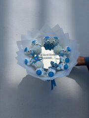 Mavi Beyaz Ayıcıklı Aynalı Buket