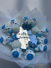 Mavi Beyaz Ayıcıklı Aynalı Buket