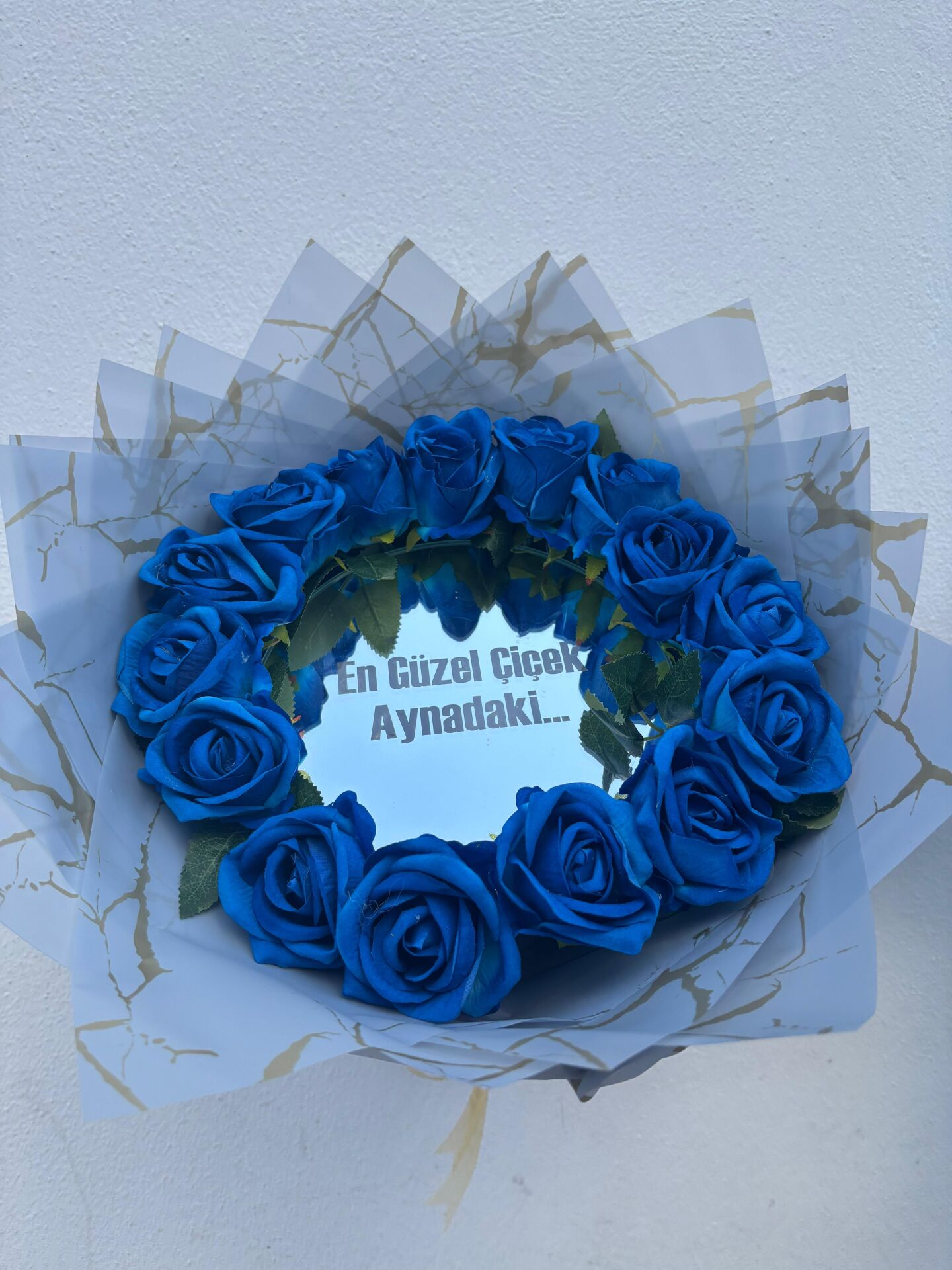 Mavi Yapay Güllü Aynalı Buket