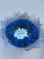 Mavi Yapay Güllü Aynalı Buket