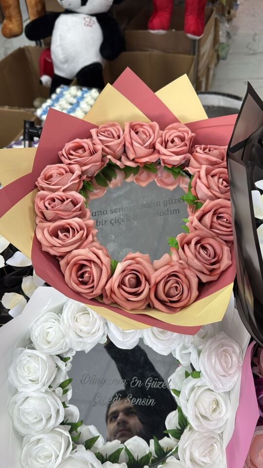 Mavi Yapay Güllü Aynalı Buket