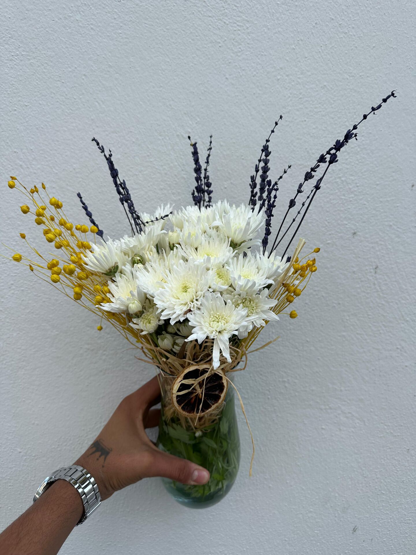 Kristal Cam Vazoda Beyaz Papatya