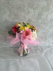 Silindir Cam Vazoda Renkli Gerberalar