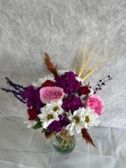 Silindir Cam Vazoda Karışık Çiçekler