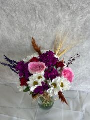 Silindir Cam Vazoda Karışık Çiçekler