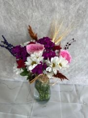 Silindir Cam Vazoda Karışık Çiçekler