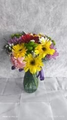 Kristal Cam Vazoda Karışık Çiçekler