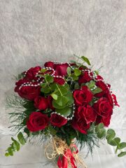 30'lu Kırmızı Gül Kristal Cam Vazoda