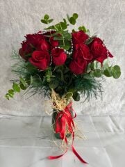 30'lu Kırmızı Gül Kristal Cam Vazoda