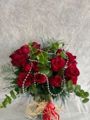 25'li Kırmızı Gül Silindir Cam Vazoda