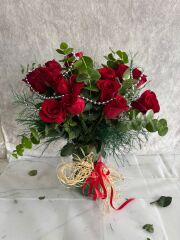 20'li Kırmızı Gül Kristal Cam Vazoda