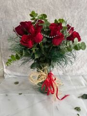 20'li Kırmızı Gül Kristal Cam Vazoda