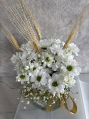 Akvaryum Cam Vazoda Beyaz Papatya Çiçeği