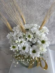 Akvaryum Cam Vazoda Beyaz Papatya Çiçeği