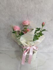 Leopar Desenli Buket Kağıdında Saksıda Pembe Çardak Güller