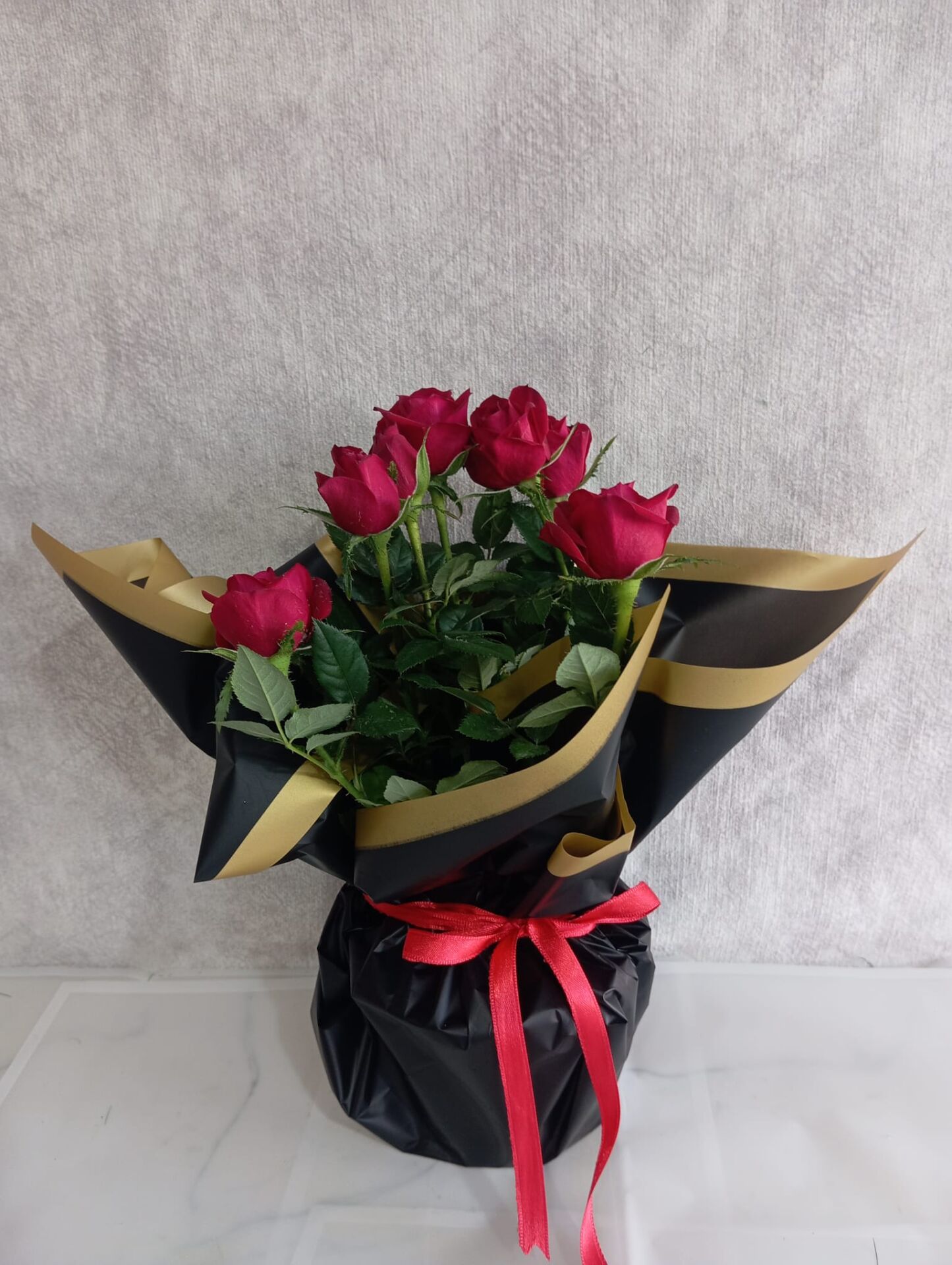 Siyah Kağıtta Saksıda Kırmızı Güller