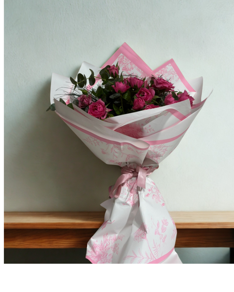 Desenli Buket Kağıtta Pembe Çardak Güller Adana çiçek