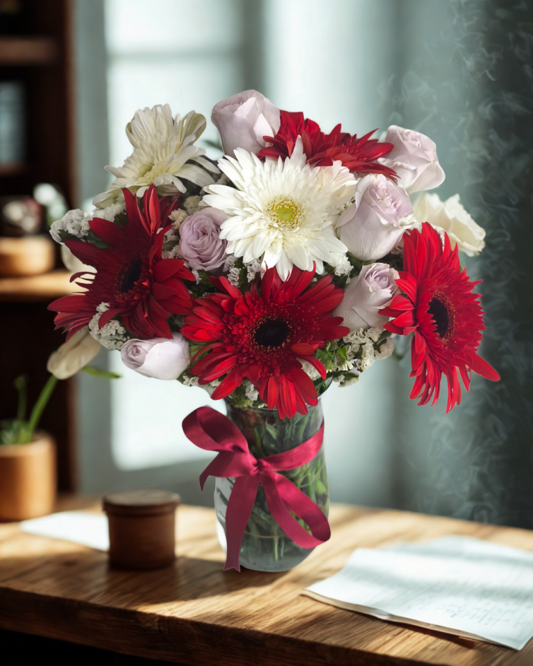 Kristal Cam Vazoda Karışık Çiçekler Adana çiçek