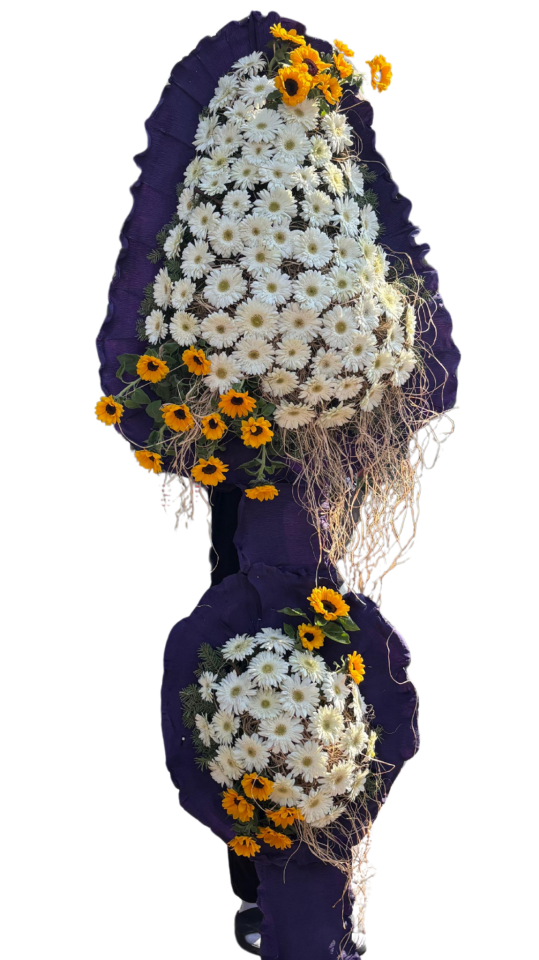 Beyaz Gerbera ve Ayçiçeğinden Oluşan Çelenk Çiçeği Adana çiçek