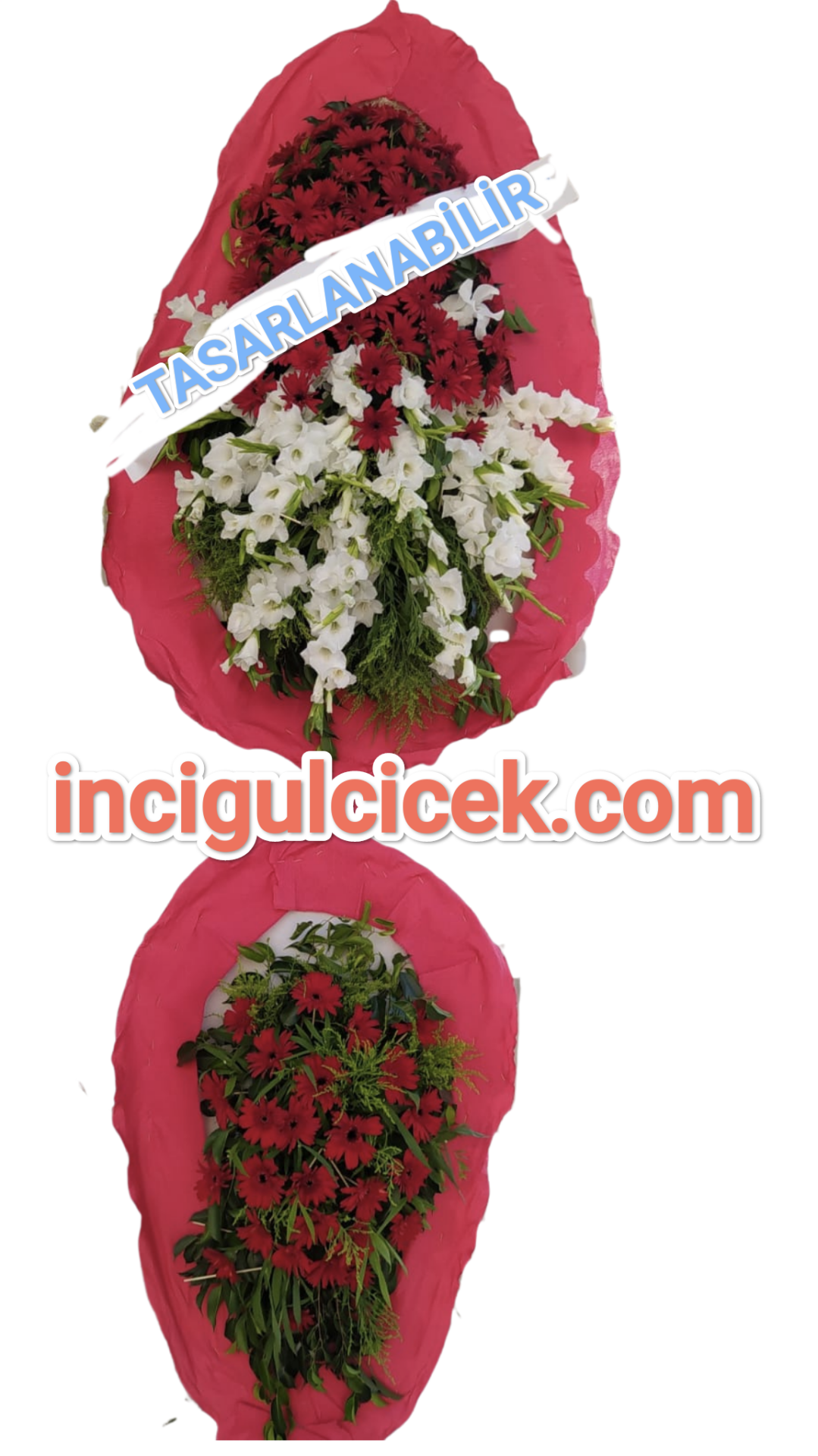 Düğün Çelenk Çiçeği Kırmızı Gerbera ve Beyaz Glayör