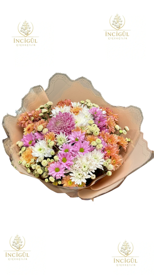 Krem ve Soft Renkli Karışık Şık Buket