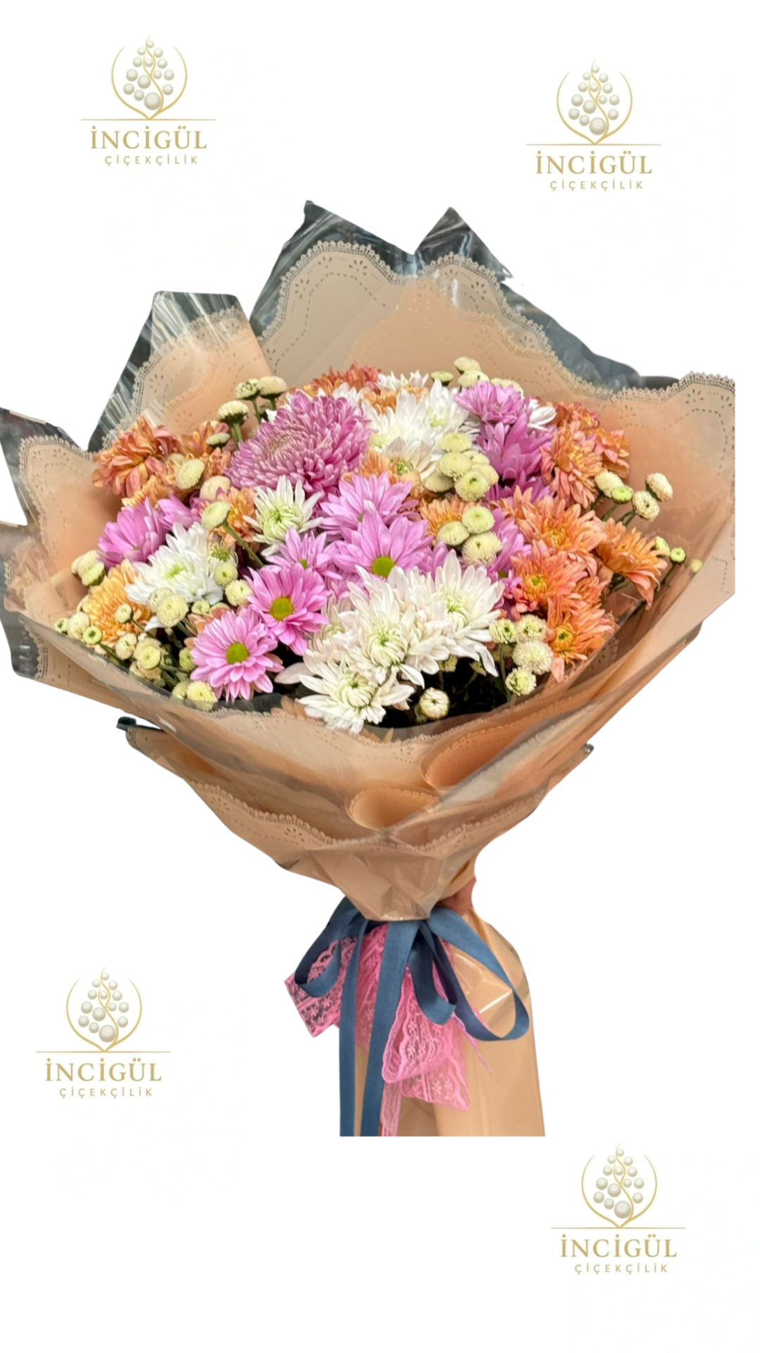 Krem ve Soft Renkli Karışık Şık Buket