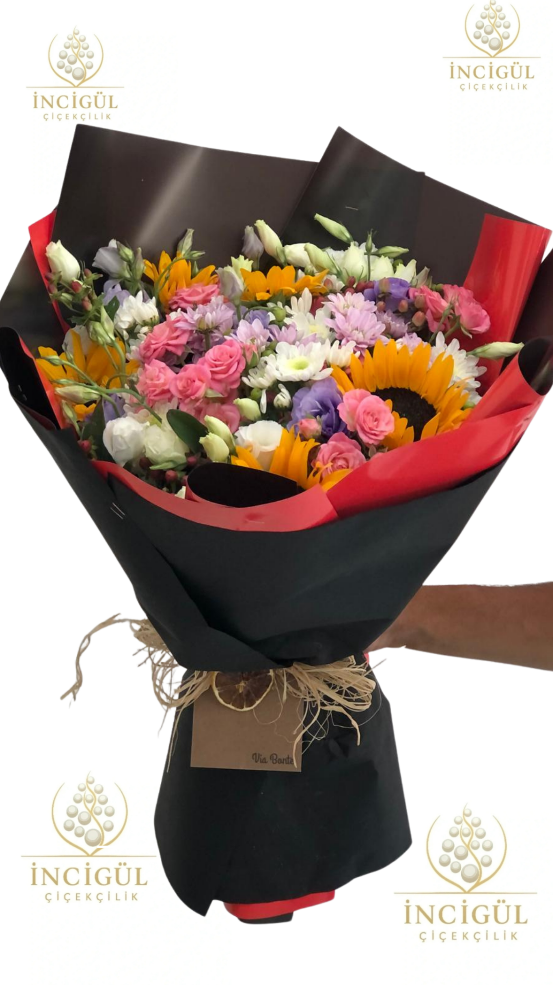 Karışık Renkli Çiçekler Ayçiçeği ve Soft Renkli Karışık Şık Buket Adana çiçek