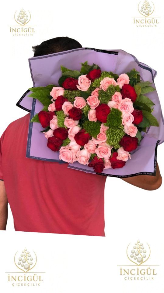 Kırmızı Gül ve Pembe Güllerden Oluşan Şıklığıyla İsteme Çiçeği Buketi Adana çiçek